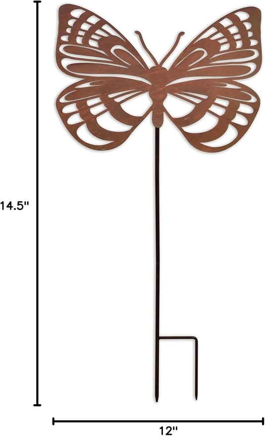 Sunset Vista Designs Outdoor Garden Décor - Goliath Butterfly Yard Art Garden Stake, 33" Tall, Rustic Metal