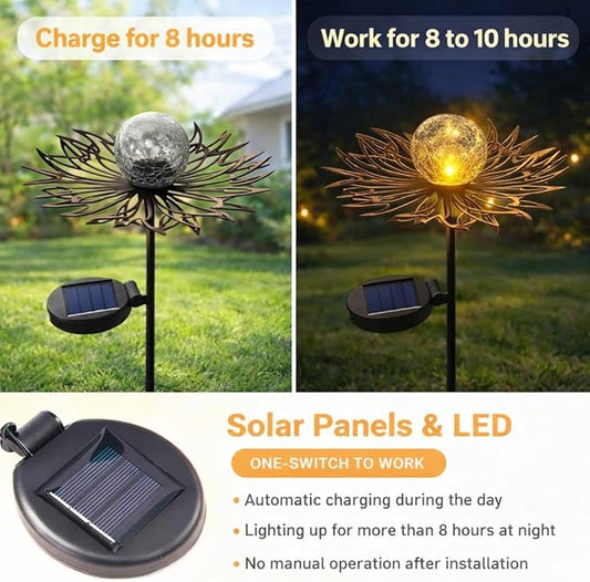 Solar Garden Lights Outdoor Decorative, Sun Crackle Glass Globe LED Solar Stake, Waterproof Metal Yard Lawn Patio Pathway Landscape Lighting, Unique Garden Gifts for Women Mom(Bronze)