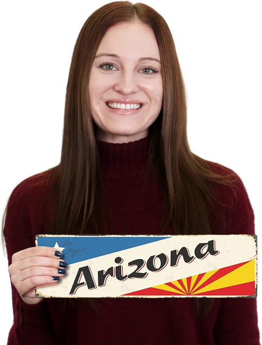 SmartSign 4 x 14 inch Arizona State Vintage Metal Sign, 40 mil Rustproof Aluminum with Clear Overcoat, Retro Wall Décor, Multicolor, Made in USA