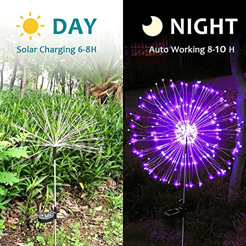 Solar Firework Lights - 150 LED, 2 Pack, Purple, Waterproof