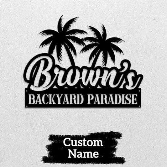 MeMate Backyard Sign Outdoor Decor, Personalized Metal Sign for Backyard, Patio, Custom Name Signs for Garden Porch, Deck, Large Metal Sign for Outside, Housewarming Gifts for Family Friends