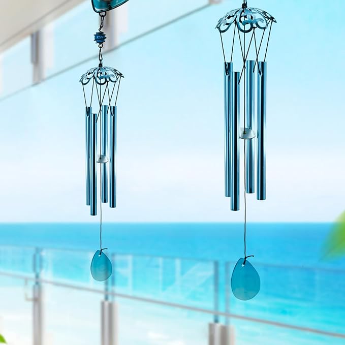 MrMrKura Angel Wind Chimes, 31.5” Angel Metal Wind Chimes for Outside with Metal Tubes & S Hook for Home Garden Decoration Christmas Decoration Hanging Ornament Wind Bell Gifts for Mom (Blue)
