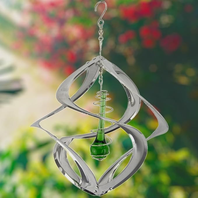 Red Carpet Studios The Original Helix Cosmix Wind Spinner Indoor/Outdoor 3-Dimensonal Garden Décor, 11-Inch, Chrome - Teardrop