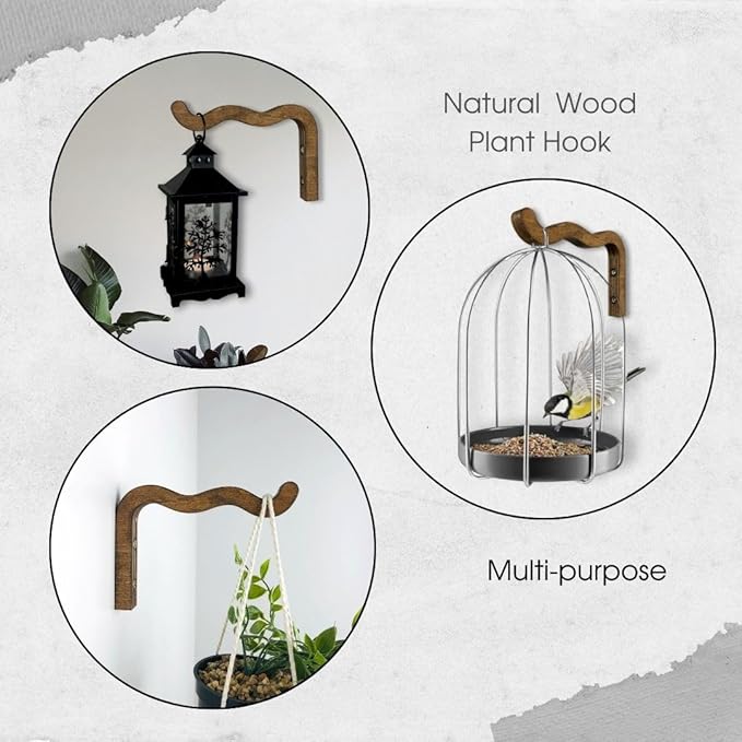 EvenWood 2-Piece Set of Wavy Wooden Wall Planters for Indoor Plants 6 Inch - Natural Plant Hook for Wall Plant, Wind Chimes, Flower Brackets, Patio Garden Decorations - Bracket Plant Hanger (Walnut)