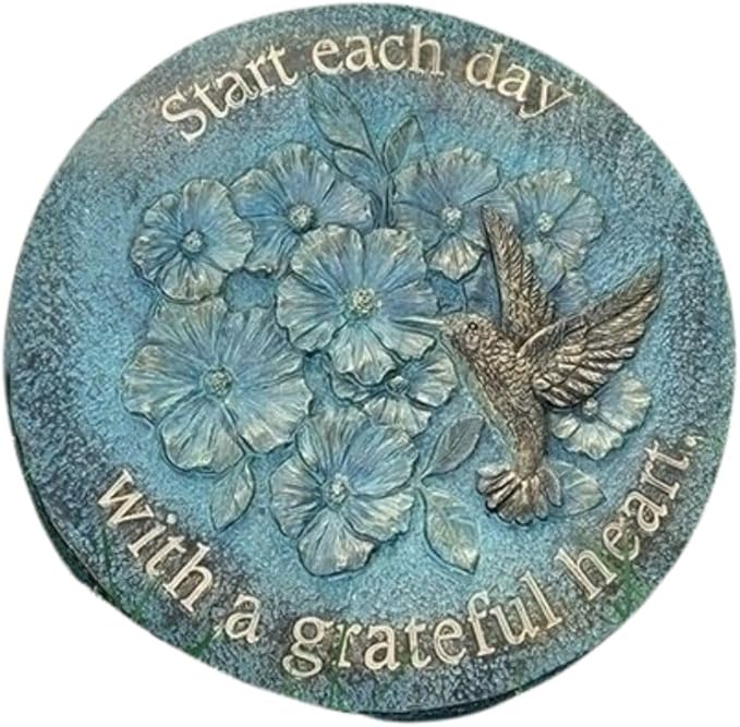 Roman Bronze Blue Patina Decorative Stepping Stone, Resin, Outdoor Decoration (9-inch Height, Grateful)