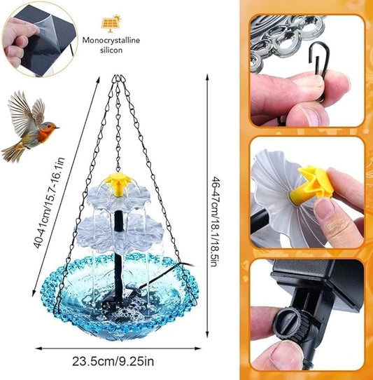 Solar Powered Hanging Bird Bath Fountain, Glass Bowl Solar Water Fountain for Outdoor Garden (Gray)