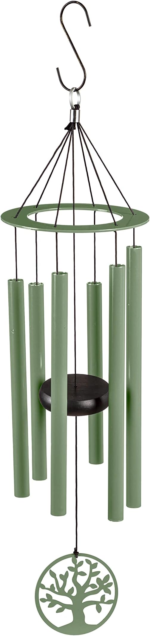 Evergreen Hand Tuned Tree of Life Wind Chime for Outside | Scale of C | Deep Tone | Powder-Coated Metal | Green | 27-Inches Tall | Memorial Gift for Home Garden Decoration