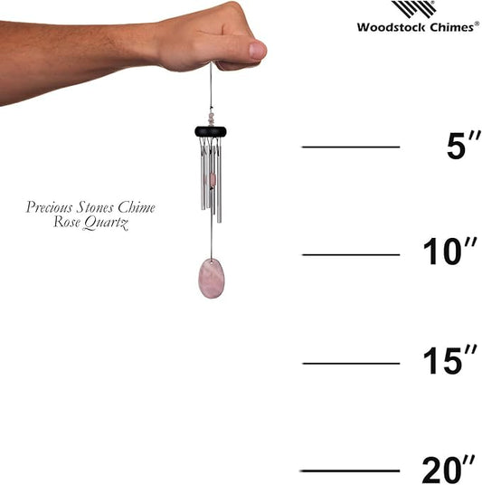 Woodstock Chimes Signature Collection, Precious Stones Chime, 12'' Rose Quartz Décor Designs - Small Chimes Wind Chimes for Outdoor, Patio, Home or Garden Décor (PSR)