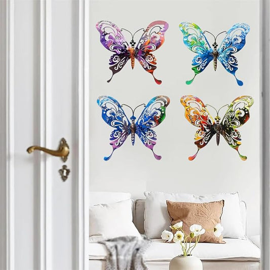 4Pcs Butterfly Metal Sign Wall Art Decor,Set of 4 Colorful Butterflies Ornament Bedroom Hanging Gifts for Birthday Housewarming,Butterfly Decorate for Fence Garden Yard Patio Farmhouse Front Door