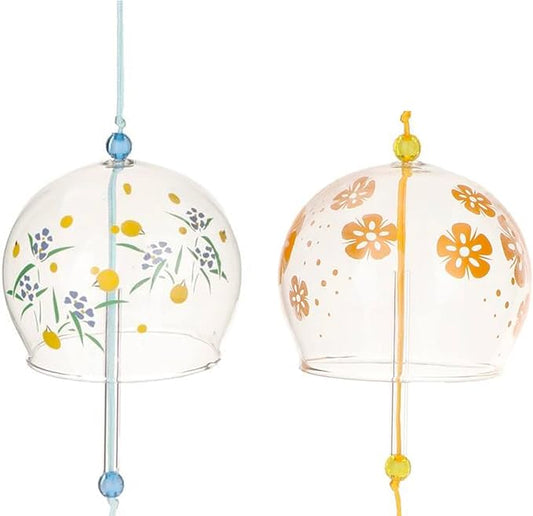 Glass Wind Chimes Set of 2, Handcrafted Wind Bells, Home Garden Wedding Indoor Outdoor Decoration, for Kids Friends