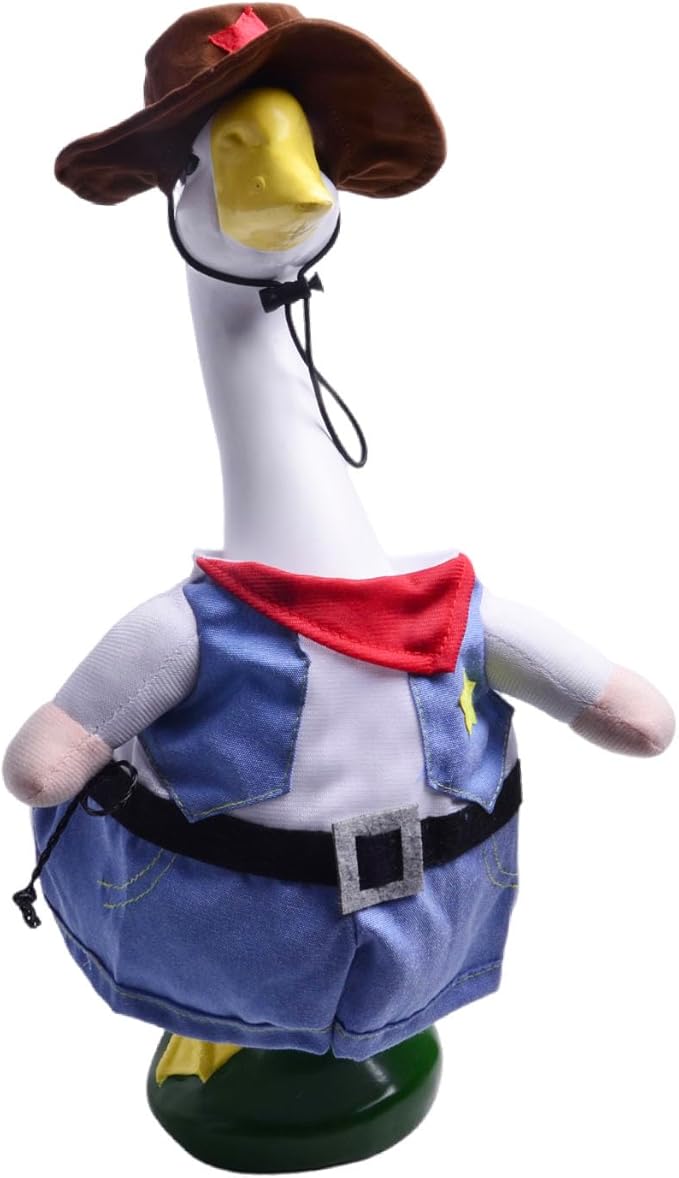 Official Porch Goose Costume Cowboy Outfit, Fits Large21-23 H Cement Goose Statue Traders