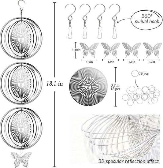 12PCS Bird Deterrents for Outside Patio, Stainless Steel Bird Reflectors to Keep Birds Away, Woodpecker Deterrent for House,Bird Scare Devices to Keep Pigeons Away from Your Garden (Sun face)