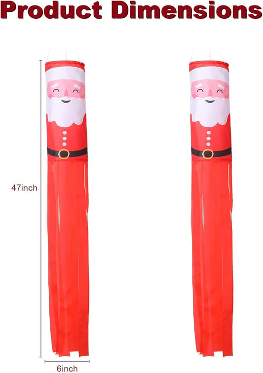 Tatuo 2 Pieces Christmas Windsock Santa Claus Windsock Santa Outdoor Hanging Windsocks Winter Decorative Fabric Wind Sock for Tree Decorations Front Yard Porch Patio Lawn Garden Party