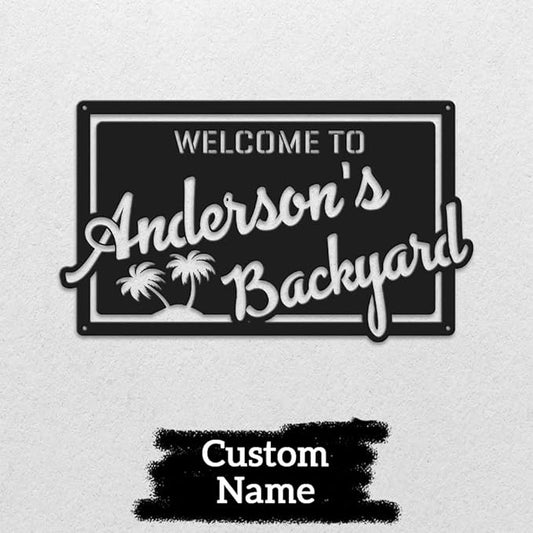 MeMate Personalized Metal Sign for Backyard, Patio, Garden, Deck, Large Outdoor Decor, Housewarming Gifts