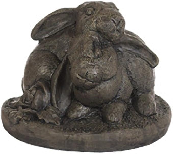 Cuddling Bunnies Decorative Stone Garden Statue 6in Tall Graphite Color