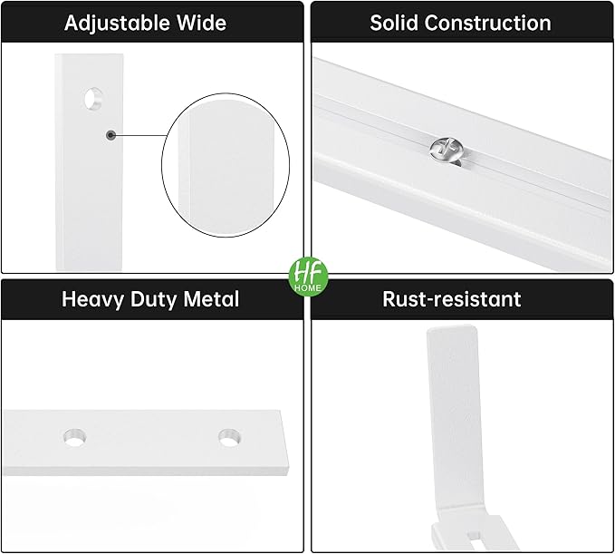 HFHOME 4 PCS Adjustable Planter Box Brackets (6 to 12.5 in), Universal Window Box Brackets, Heavy Duty Metal Flower Box Wall Mounting Hooks for Balcony, Fences, Patio, and Garden - White