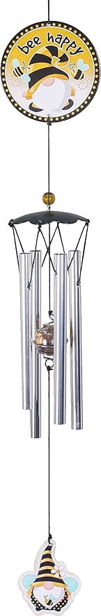 Spoontiques Bee Gnome Wind Chime - Outdoor Garden Décor - Decorative Chimes for Yard, Garden, Backyard and Patio Decoration