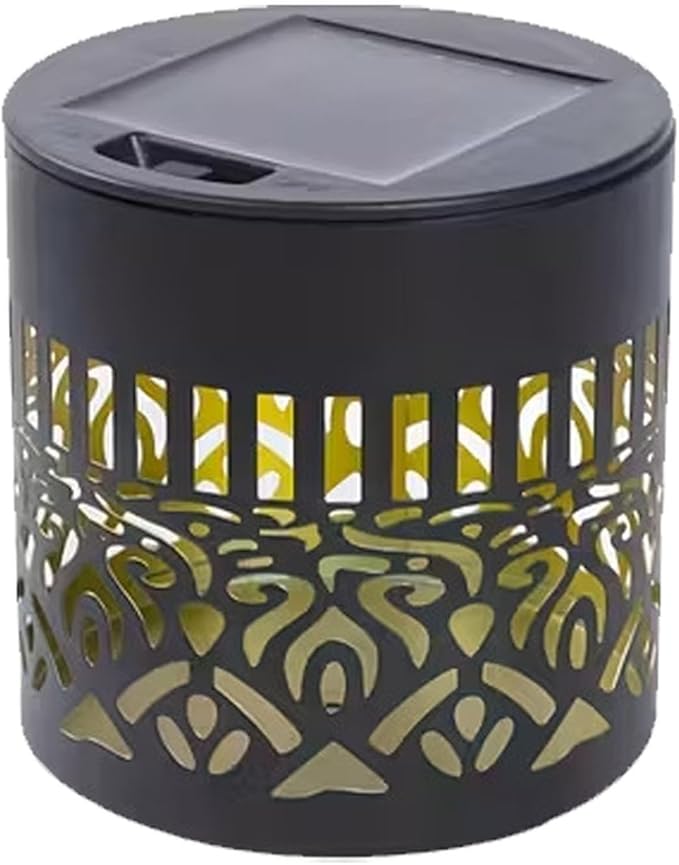 Decorative Solar Mandala Lights - Outdoor Metal Solar Powered Deck Step Wall Lights, Mandala Theme Waterproof Fence Mini Light for Garden Post Patio Backyard Yard Decor (Black, Yellow)
