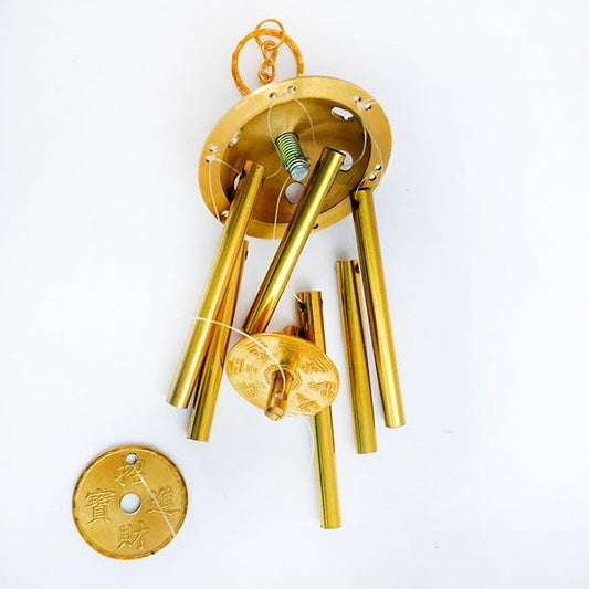 Feng Shui Brass 6 Rod All Metal Windchime W Free Fengshuisale Red String Bracelet J2004