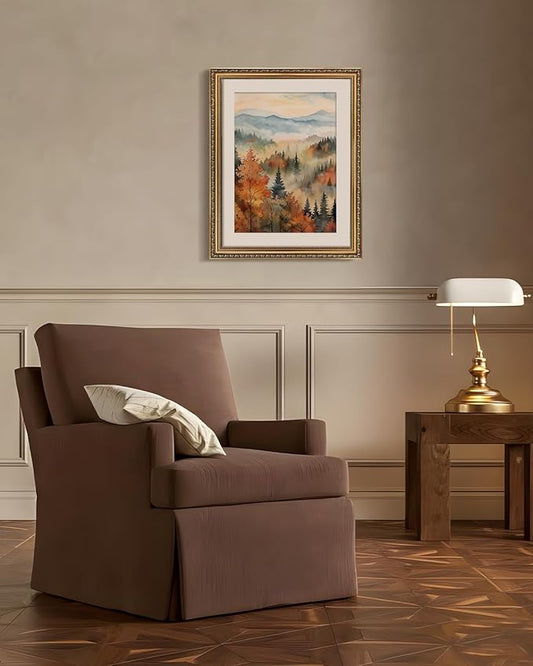 ARPEOTCY Vintage Gold Framed Large Wall Art, Classical Fall Forest Autumn Landscape Paintings, Canvas Prints Artwork with Antique Frame, Victorian Wall Picture Decor for Living Room, 16x20 inch