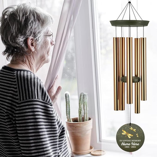 Sympathy Wind Chimes, 36inch Personalized Dragonfly Wind Chimes, for Loss of Loved One, Memorial Gifts for Funeral, Windchime in Memory of Dad/Mom/Husband/Wife (Produced in USA)