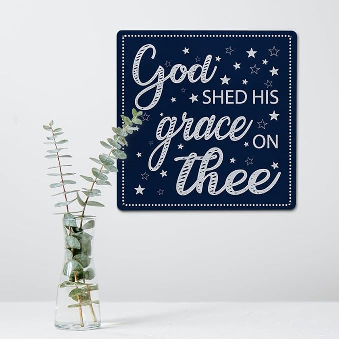 God Shed His Grace On Thee Metal Sign Independence Day 4th of July Gifts Home Decor for Labor Day USA Art Wall Hanging Decoration for Front Door Outdoor Outside Porch (8x8 Inch)