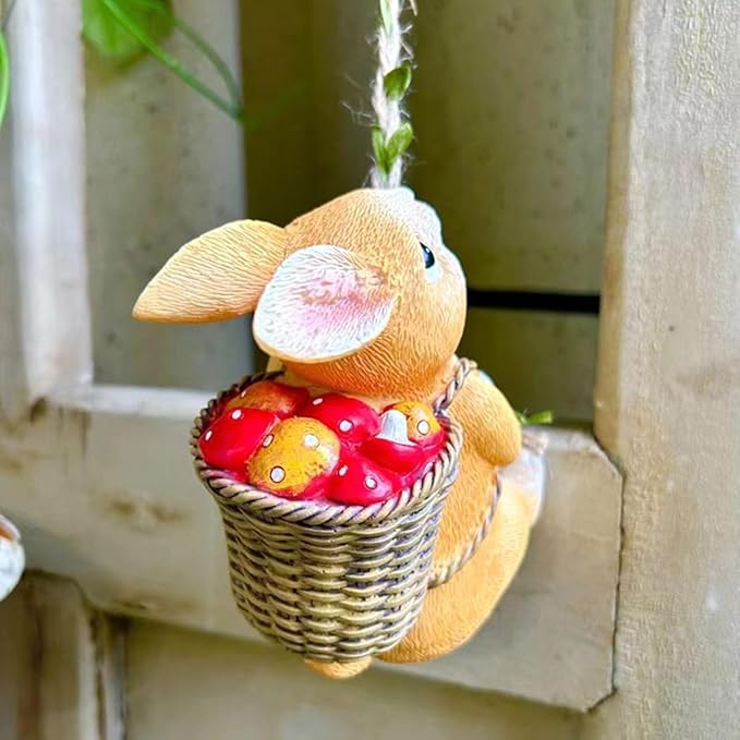 Climbing Squirrel Tree Hugger Statue - UV Resistant Resin Hanging Garden Sculpture, Waterproof Outdoor Decor for Yard, Patio, Porch (Rabbit)