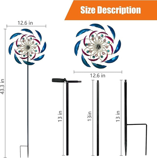 46" Wind Spinners for Yard and Garden with Solar LED Light, Metal Kinetic Wind Spinner Outdoor Decor, Wind Sculpture Yard Art Decorations for Patio, Lawn & Garden