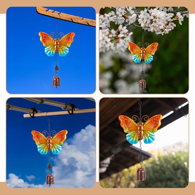 WADORN Metal Butterfly Wind Chimes, Funny Butterfly Wind Bells Lucky Butterflies Hanging Windchimes Garden Decorations for Indoor Outdoor Yard Patio Home Garden Balconies Ornament Housewarming Gifts