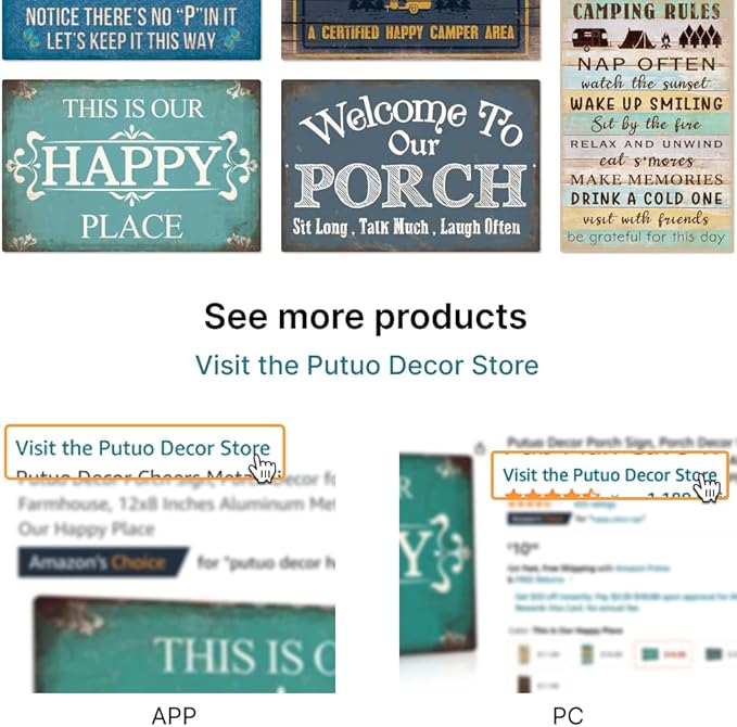 Putuo Decor Porch Sign, Porch Decor for Home, Bar, Farmhouse, 12x8 Inches Aluminum Metal Wall Sign - This is Our Happy Place