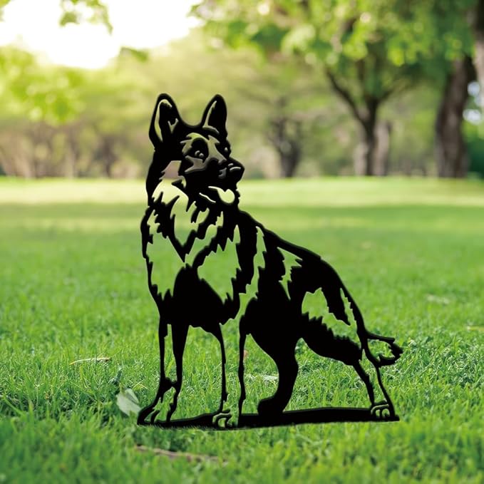 SUPERDANT Metal Dog Garden Decor for Outside Sheepdog Shepherd Yard Stakes for Decorations Outdoor Statues Iron Art Stake Decorative Silhouette Lawn Ornament Patio Porch Farmhouse Decoration Gifts