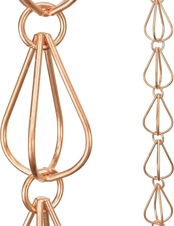 Monarch Rain Chains Pure Copper Teardrop Rain Chains for Gutters – 8.5 ft Decorative Rainchain Outdoor Durable Heavy Duty Gutter Chain Downspout Replacement, Modern Rainchains for Outside
