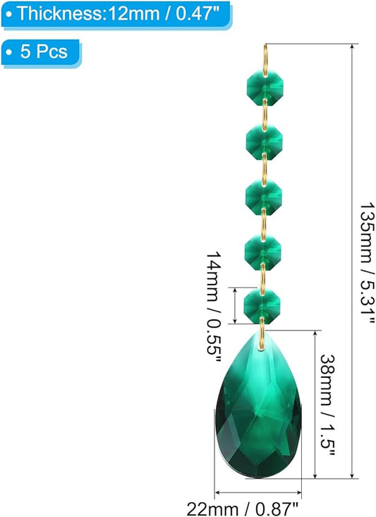 PATIKIL Teardrop Crystal Chandelier Pendants Beads, 5 Pack 135mm Length 38mm Chandelier Prisms Parts Ornaments Hanging Beads for DIY Arts Crafts Decoration, Dark Green