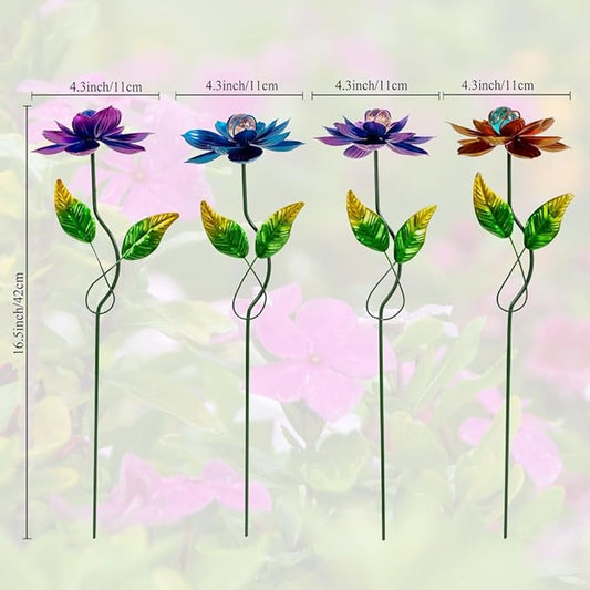 Viveta 4 Pack Flower Decorative Garden Stakes, Metal Flowers Outdoor Decor Metal Flower Sticks for Patio, Lawn, Yard Decorations