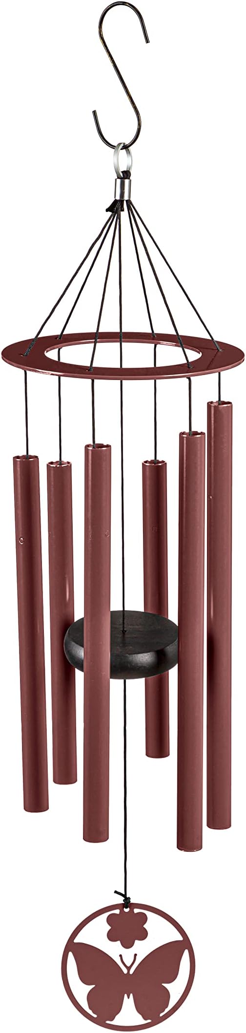 Evergreen Hand Tuned Butterfly Wind Chime for Outside | Scale of C | Deep Tone | Powder-Coated Metal | Red | 27-Inches Tall | Memorial Gift for Home Garden Decoration