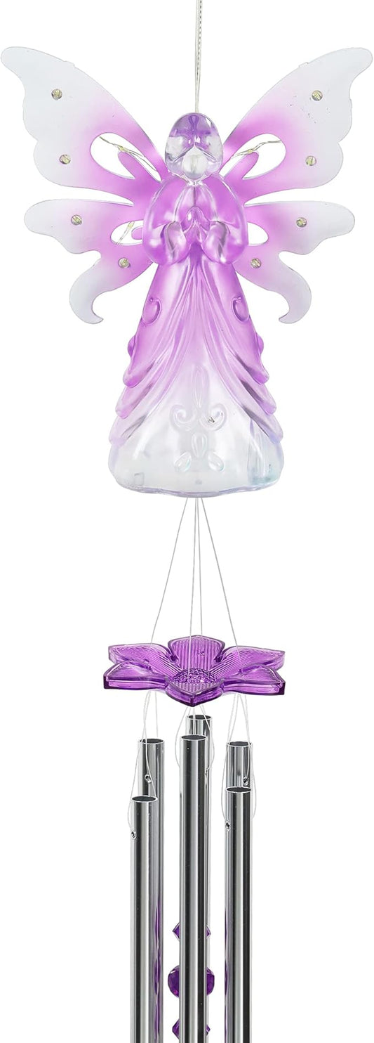 Exhart Wind Chimes, Solar Angel Wind Chime with Metal Wings, 13 LED Firefly Lights, Purple Acrylic Large Lawn and Yard Decoration, 6.5 x 4 x 42 Inch