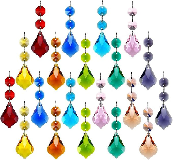 20pcs 38mm Crystal Maple Leaf Chandelier Prism Replacement Pendant with Crystal Glass Beads for Chandelier Christmas Decoration (Multi Color)