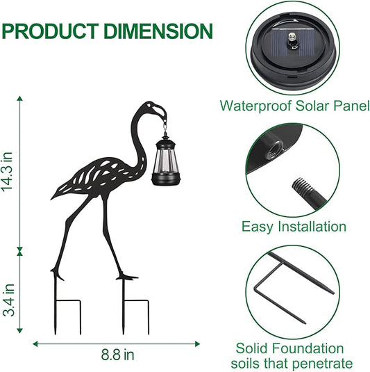nawaza Flamingo Metal Garden Stakes Decorative 2Pack,Solar Lights Outdoor Garden Decor Stake,Birthday Gifts for Mom Women,Decorative Metal Housewarming Ornament for Lawn Patio Yard Pathway Black.