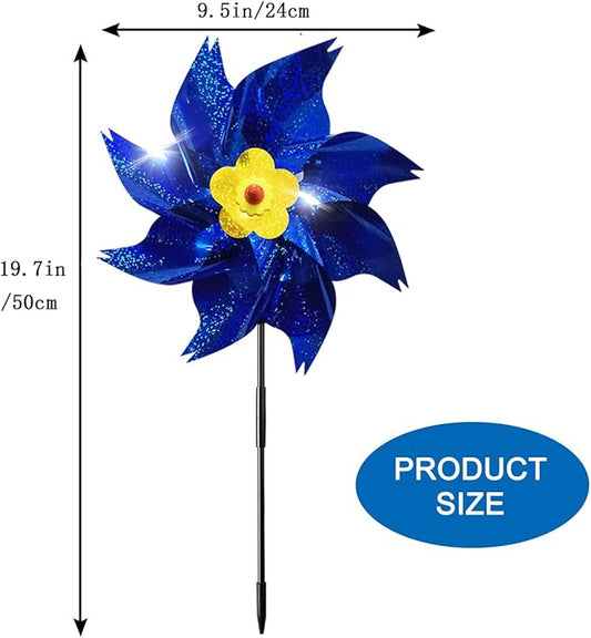 Sparkly Reflective Pinwheels with Stakes, Wind Spinners Outdoor Bird Scare Devices, Foil Pin Wheel Holographic Whirl Windmill for Yard Garden Decor Garden Wind Spinner 6 Packs - Blue