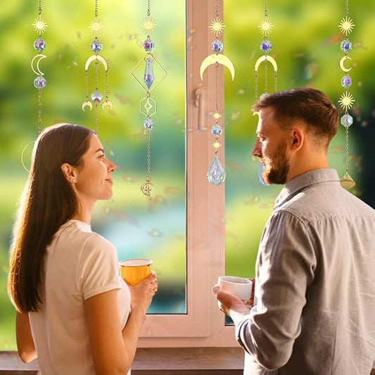 Crystal Suncatcher, 6 Pcs Sun Catchers for Indoor Windows Hanging Crystals Prism Rainbow Maker Ornaments for Garden Home Balcony Ceiling Cute Room Decor Wedding Party Gifts