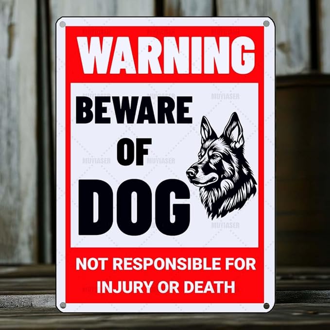 Beware of Dog Sign German Shepherd Metal Sign Warning Beware of Dog Signs for Fence Outdoor Farm Garden Gate Home Yard Decor 12x16 Inch