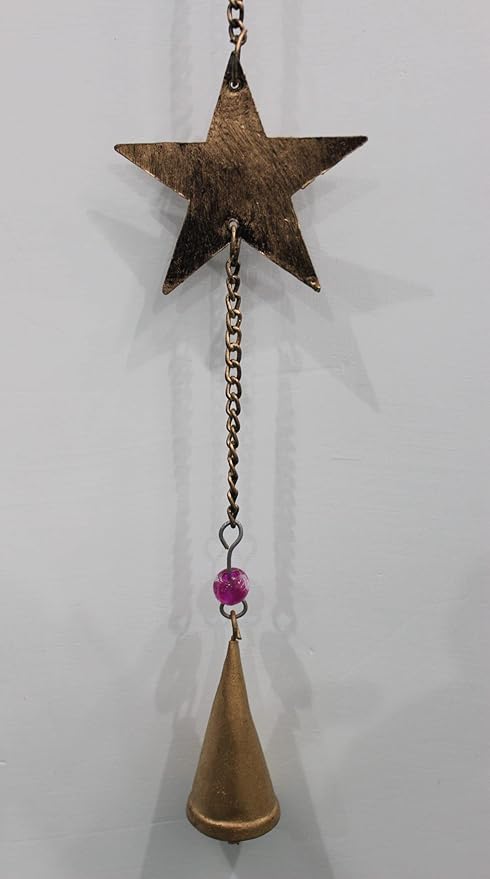 43 Inch Metal Sun Moon Star Wind Chime โ Antique Bronze Celestial Wall Hanging with Bells โ Handcrafted Boho Home & Garden Decor for Balcony, Patio, Porch, Entryway.