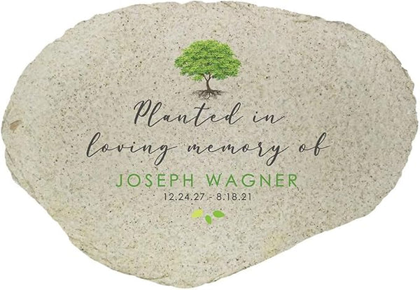 GiftsForYouNow Planted in Loving Memory Personalized Memorial Garden Stone, Flat UV Resin Stone, Measures 11.25" W x 7.75" H, Memorial Garden Décor, Memorial Tree, Sympathy
