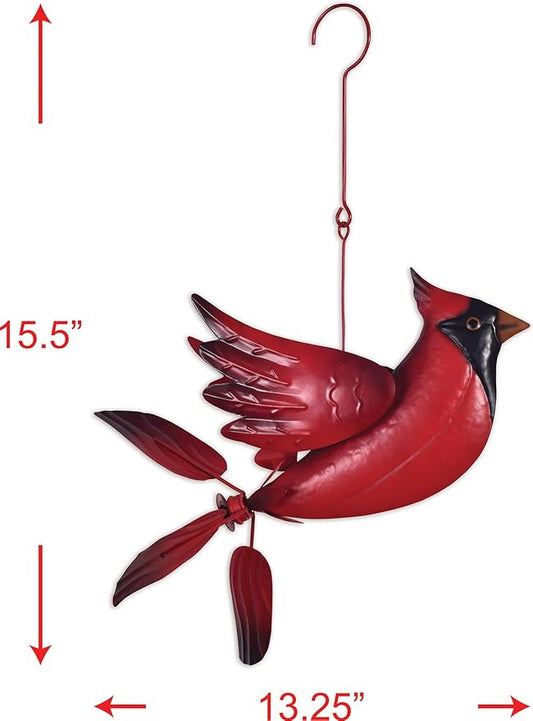 Sunset Vista Designs Rustic Garden Decor Outdoor Garden Hanging Spinner, 15.5" L x 13" W x 9" H, Red Cardinal