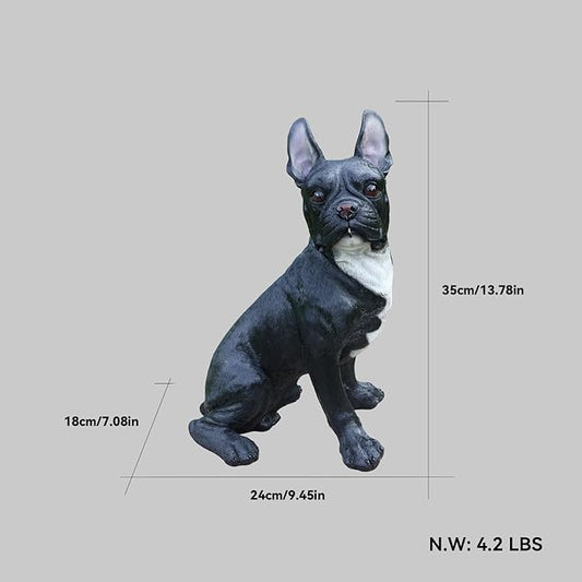 Black French Bulldog Garden Statue with Solar Lantern & Double-Sided Sign, 13.8" Resin Frenchie Dog Figurine Outdoor Decor, Waterproof Lawn Ornament Welcome Yard Art for Patio, Porch, Gifts