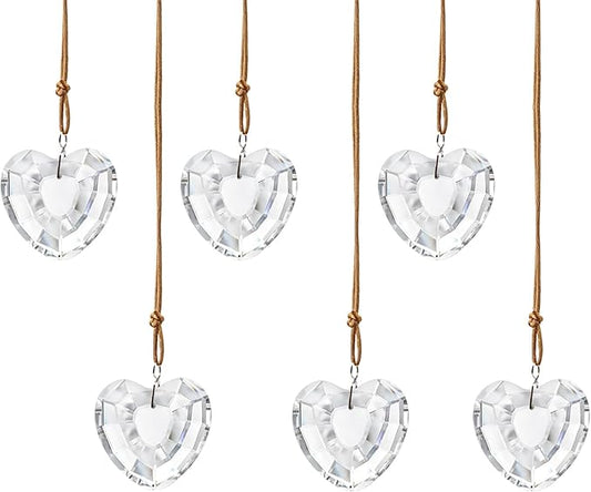 6pcs Clear Crystal Glass Heart Prisms Ornaments Valentines Heart Hanging Crystals Decor for Window Home Car Garden