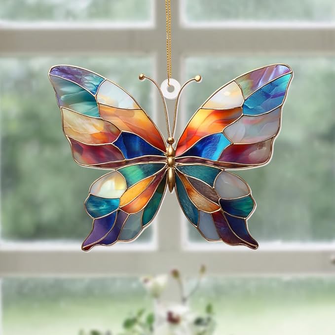 Stained Glass Butterfly Ornament Acrylic โ Colorful Suncatcher Window Hanging, Glass Butterfly Decoration for Christmas Tree 2026, Spring Garden Dรฉcor, Gifts for Women & Nature Lovers(Sun-04)