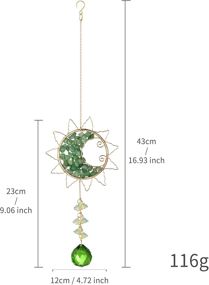 Hanging Sunlight Catcher, Sun & Moon Crystal Suncatcher, Crystal Hanging Ornament, Hanging Crystals for Decoration, Festival Gift, Window Decoration (Green)