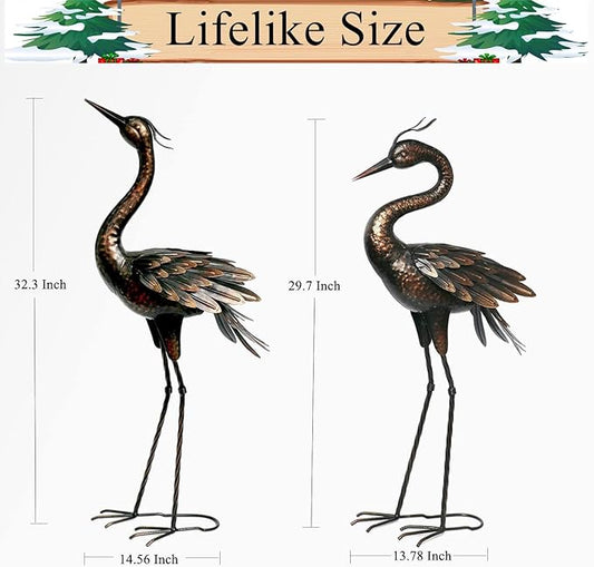 Shorayn Metal Crane Garden Statue, Garden Sculptures & Statues, Bronze Crane Ornaments Yard Art for Backyard Patio Lawn Decorations