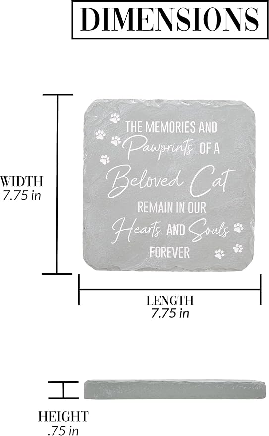 Pavilion Gift Company 25313 Cat Memorial-7.75" x 7.75" Garden Stone, Light Gray, White